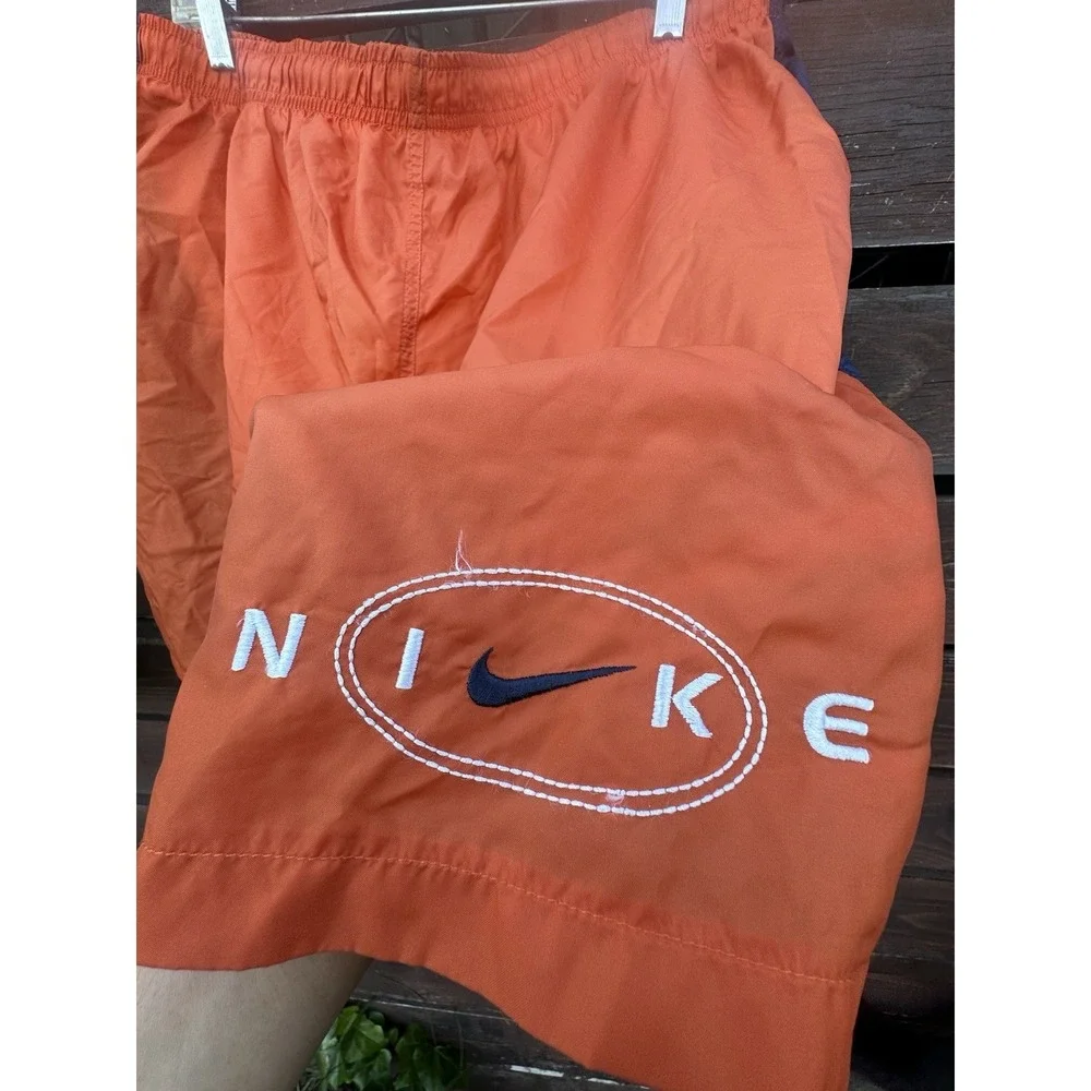 Vtg Y2K Orange Nike Shorts Black Tag Spell Out  Swoosh Nylon ‎ Mesh Lined 2XL
